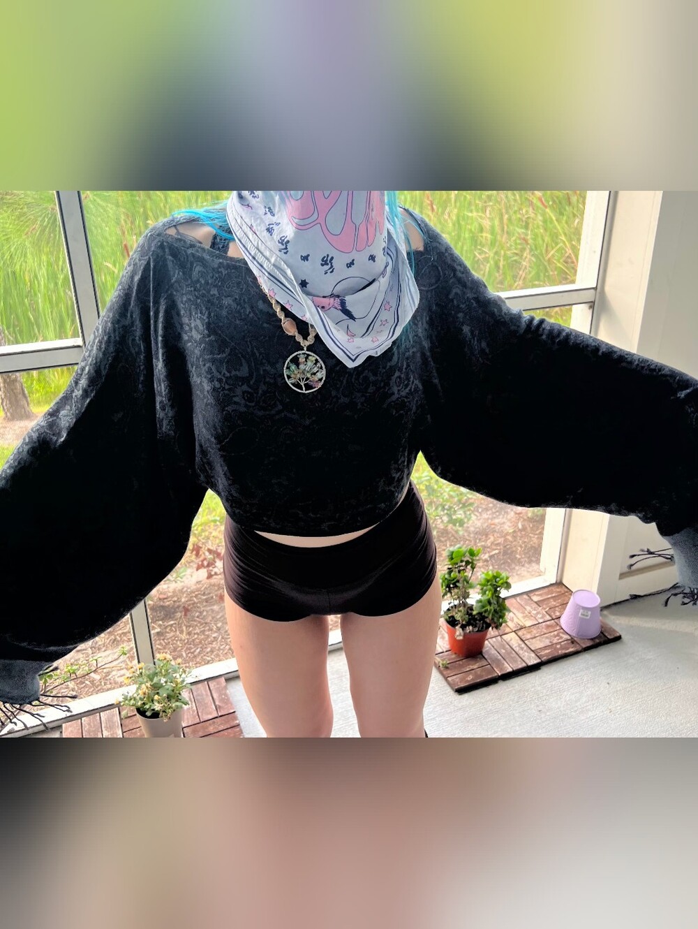 Upcycled Black Paisley Pashmina Crop Top